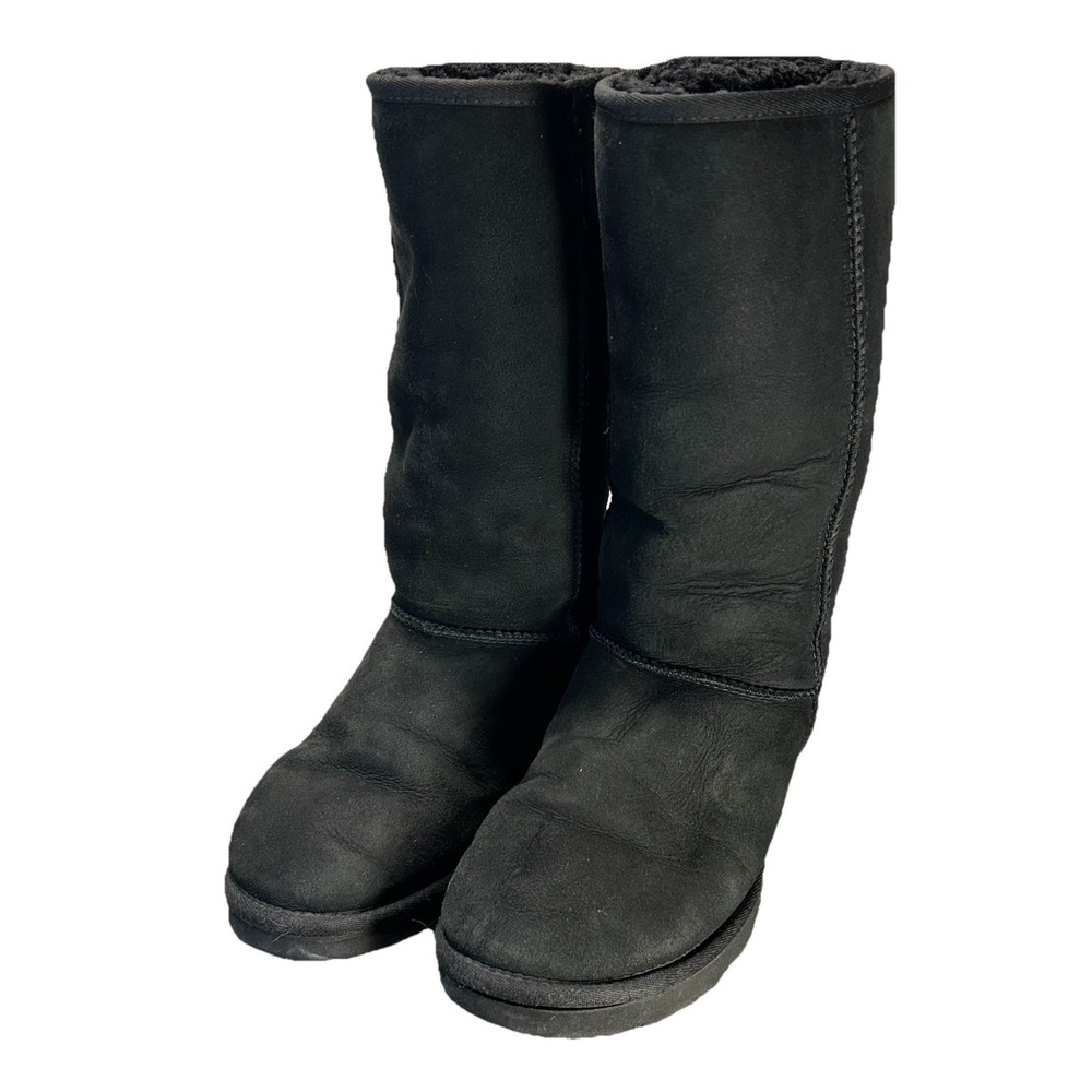 UGG Australia‎ Classic Tall Boots Womens 7 Black Sheepskin Suede Heritage